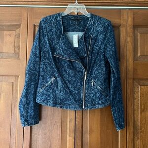 White House Black Market Dark Blue Floral Jean Jacket